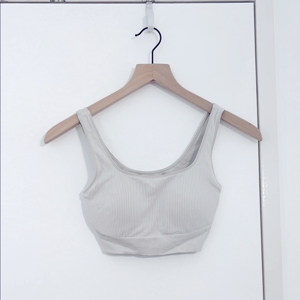 Uniqlo Ribbed White Square Neck Crop Top with Built-in Bra